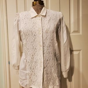 GUC button down lace panel blouse